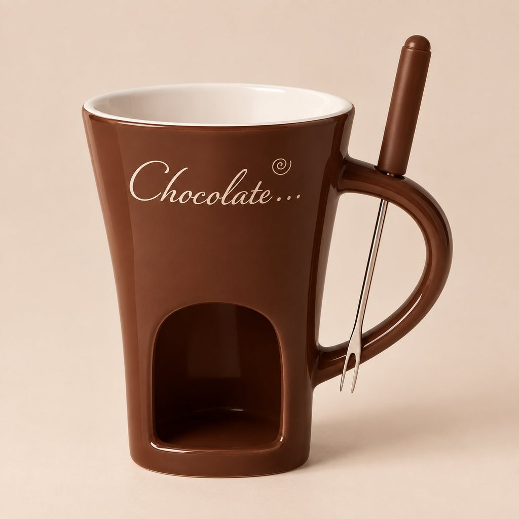 Mug à fondue Fondly marron avec sa fourchette